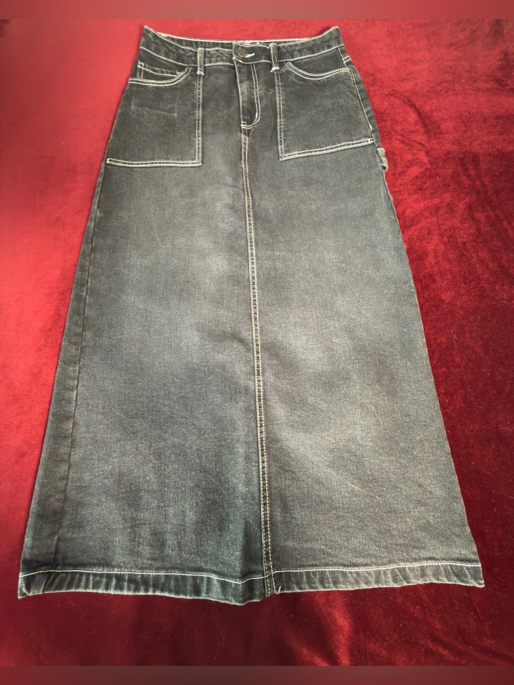 love, Fire Black-Gray Denim Flare Maxi Skirt Sz 7